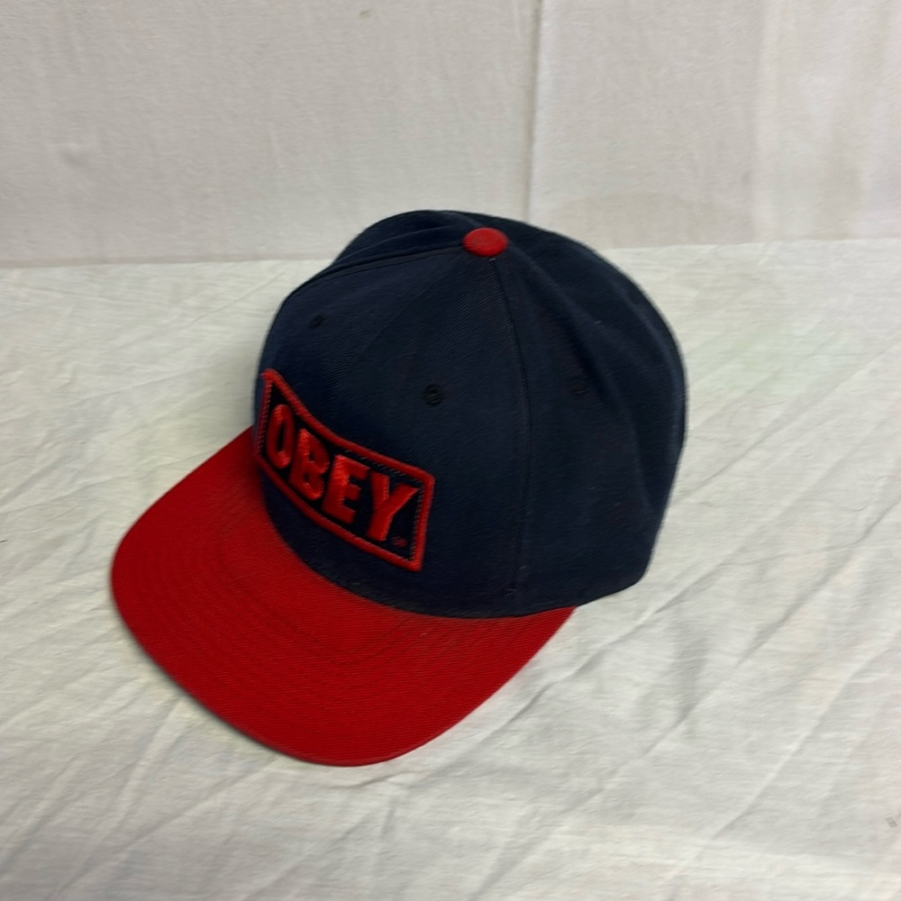 Obey Men’s Classic Large Front Logo Blue / Red SnapBack Hat